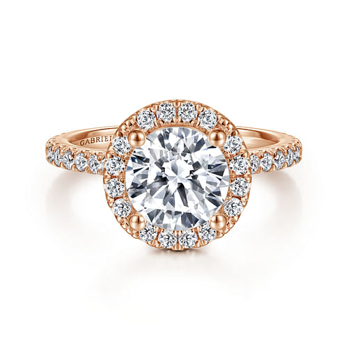 14K Rose Gold Round Halo Diamond Engagement Ring