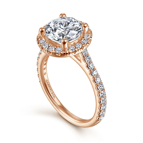 14K Rose Gold Round Halo Diamond Engagement Ring