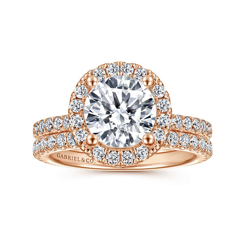 14K Rose Gold Round Halo Diamond Engagement Ring