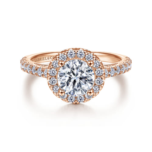 14K Rose Gold Round Halo Diamond Engagement Ring 14K Rose Gold Round Halo Diamond Engagement Ring