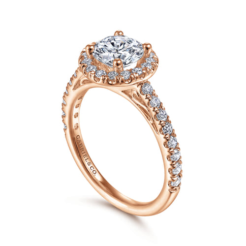 14K Rose Gold Round Halo Diamond Engagement Ring 14K Rose Gold Round Halo Diamond Engagement Ring