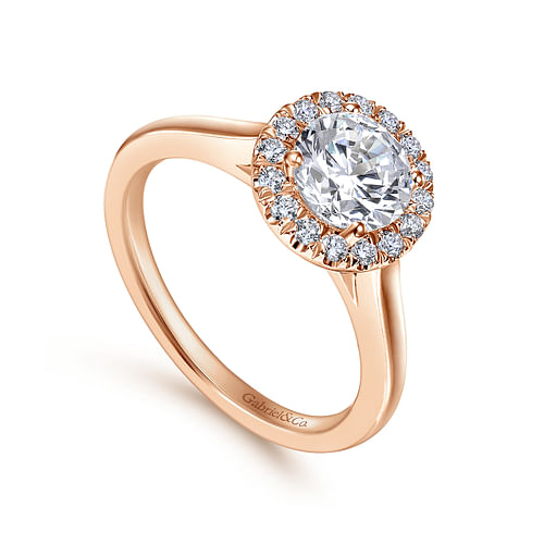 14K Rose Gold Round Halo Diamond Engagement Ring