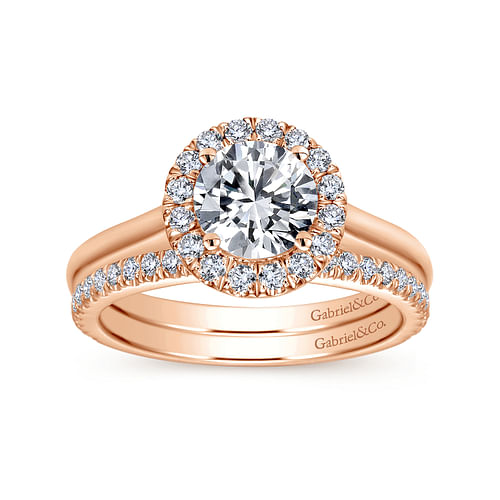 14K Rose Gold Round Halo Diamond Engagement Ring