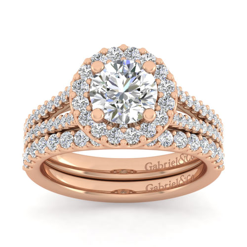 14K Rose Gold Round Halo Diamond Engagement Ring