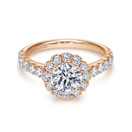 14K Rose Gold Round Halo Diamond Engagement Ring