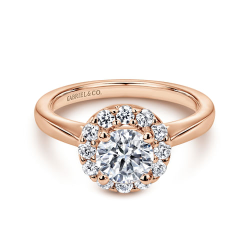 14K Rose Gold Round Halo Diamond Engagement Ring