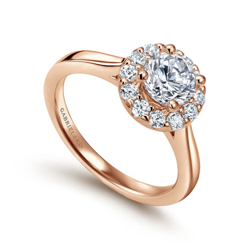 14K Rose Gold Round Halo Diamond Engagement Ring