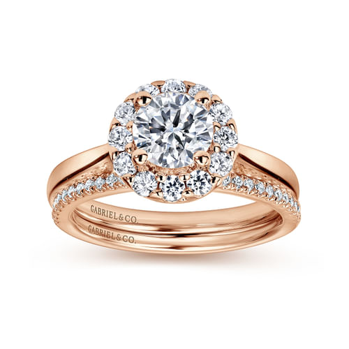 14K Rose Gold Round Halo Diamond Engagement Ring