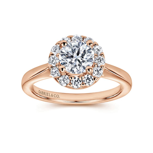 14K Rose Gold Round Halo Diamond Engagement Ring