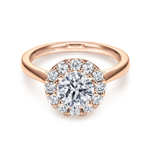 14K Rose Gold Round Halo Diamond Engagement Ring