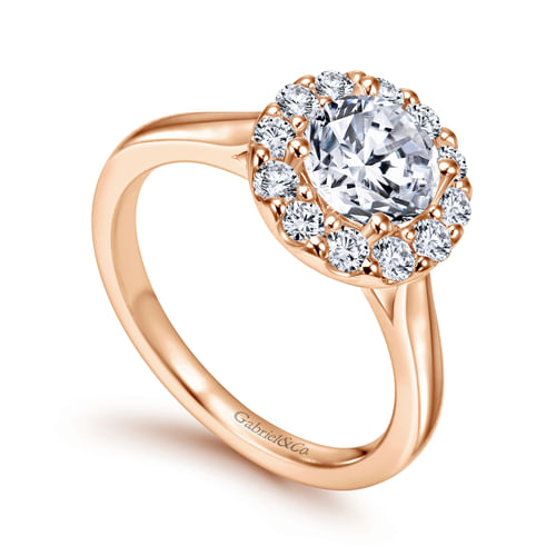 14K Rose Gold Round Halo Diamond Engagement Ring