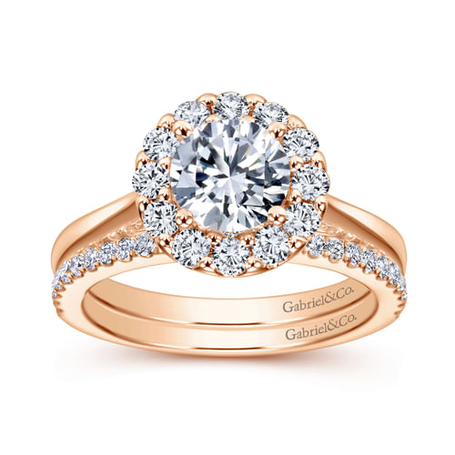 14K Rose Gold Round Halo Diamond Engagement Ring