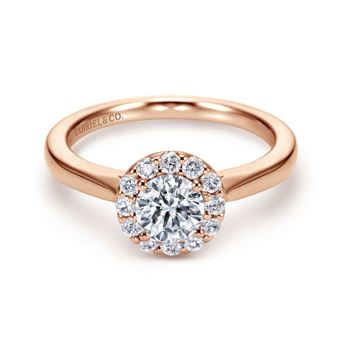 14K Rose Gold Round Halo Diamond Engagement Ring