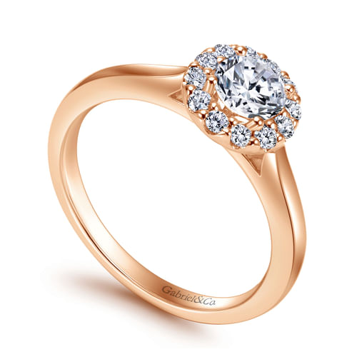 14K Rose Gold Round Halo Diamond Engagement Ring