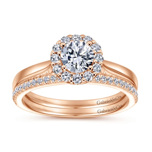 14K Rose Gold Round Halo Diamond Engagement Ring