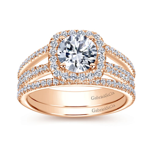 14K Rose Gold Round Halo Diamond Engagement Ring