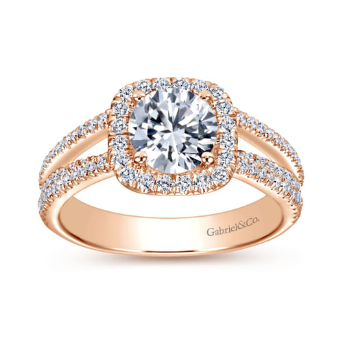 14K Rose Gold Round Halo Diamond Engagement Ring
