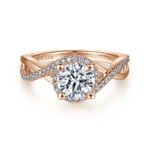 14K Rose Gold Round Halo Diamond Engagement Ring