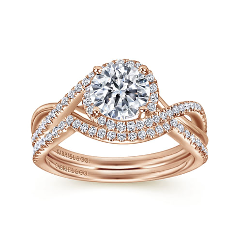 14K Rose Gold Round Halo Diamond Engagement Ring