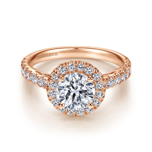 14K Rose Gold Round Halo Diamond Engagement Ring