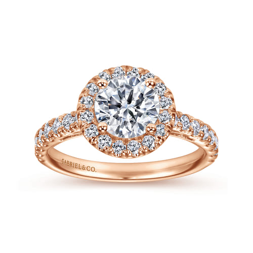 14K Rose Gold Round Halo Diamond Engagement Ring