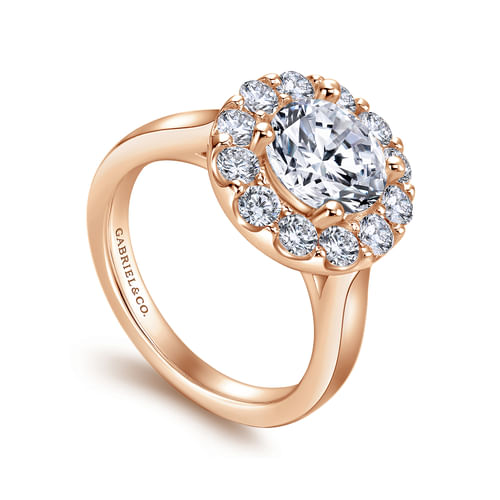 14K Rose Gold Round Halo Diamond Engagement Ring