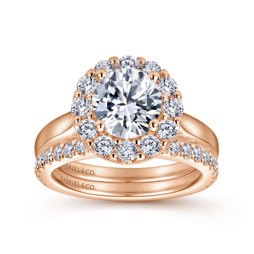 14K Rose Gold Round Halo Diamond Engagement Ring