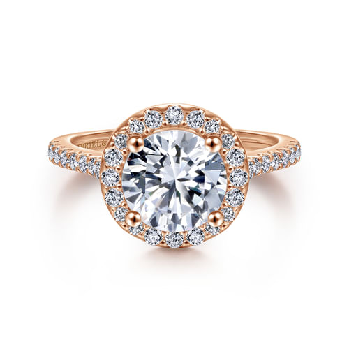 14K Rose Gold Round Halo Diamond Engagement Ring