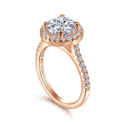 14K Rose Gold Round Halo Diamond Engagement Ring