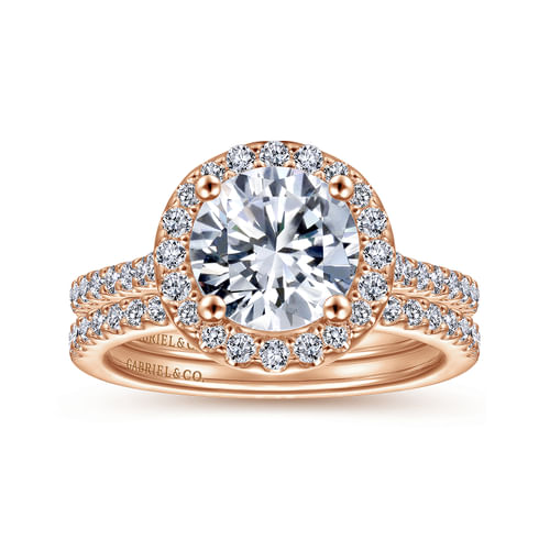 14K Rose Gold Round Halo Diamond Engagement Ring