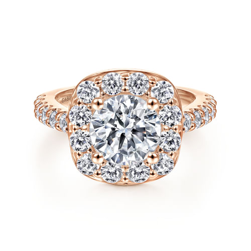 14K Rose Gold Round Halo Diamond Engagement Ring