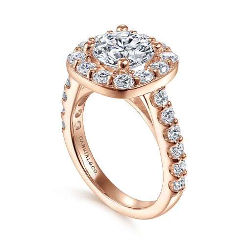 14K Rose Gold Round Halo Diamond Engagement Ring