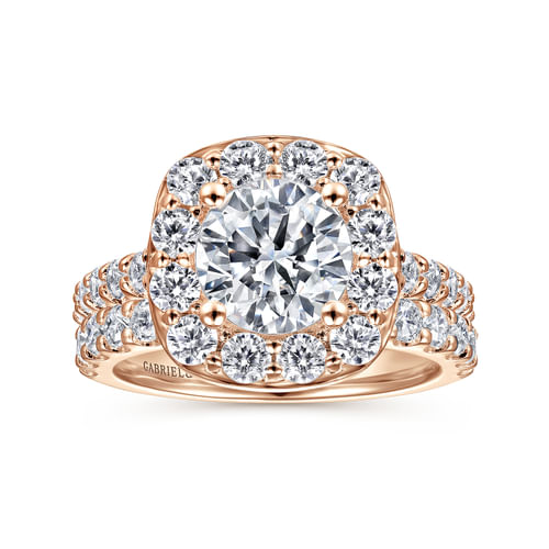 14K Rose Gold Round Halo Diamond Engagement Ring