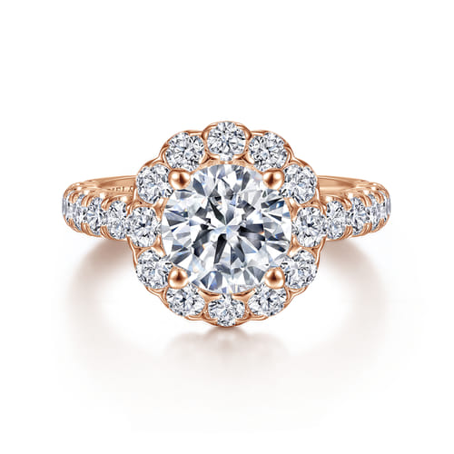 14K Rose Gold Round Halo Diamond Engagement Ring