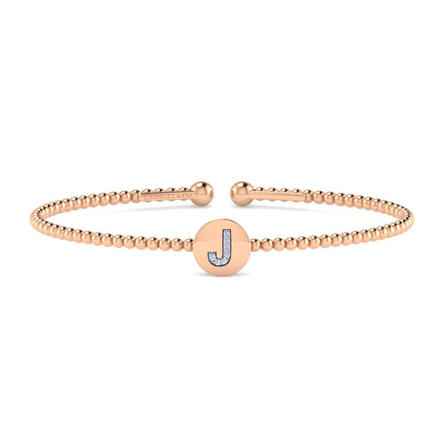 14K Rose Gold Round J Initial Diamond Bujukan Cuff Bracelet