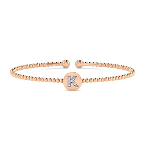 14K Rose Gold Round K Initial Diamond Bujukan Cuff Bracelet