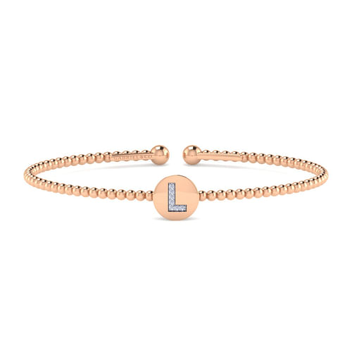 14K Rose Gold Round L Initial Diamond Bujukan Cuff Bracelet