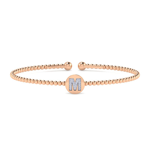 14K Rose Gold Round M Initial Diamond Bujukan Cuff Bracelet