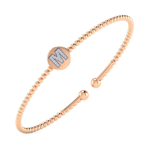 14K Rose Gold Round M Initial Diamond Bujukan Cuff Bracelet