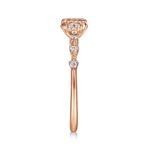 14K Rose Gold Round Morganite and Diamond Halo Ring