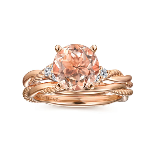 14K Rose Gold Round Morganite and Diamond Twisted Engagement Ring