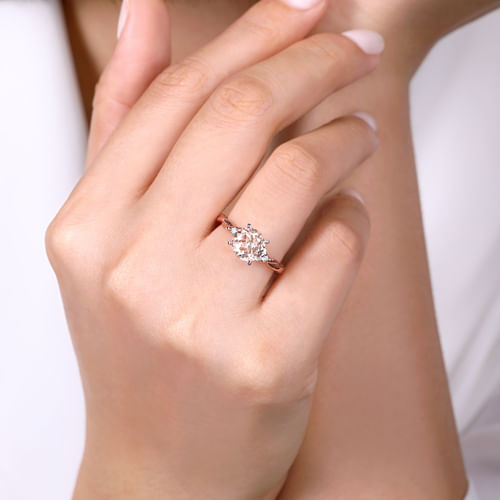 14K Rose Gold Round Morganite and Diamond Twisted Engagement Ring