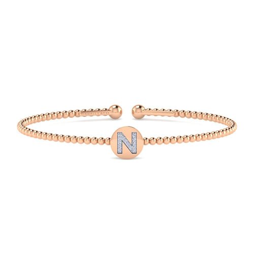 14K Rose Gold Round N Initial Diamond Bujukan Cuff Bracelet