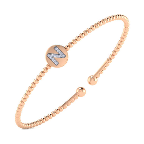 14K Rose Gold Round N Initial Diamond Bujukan Cuff Bracelet