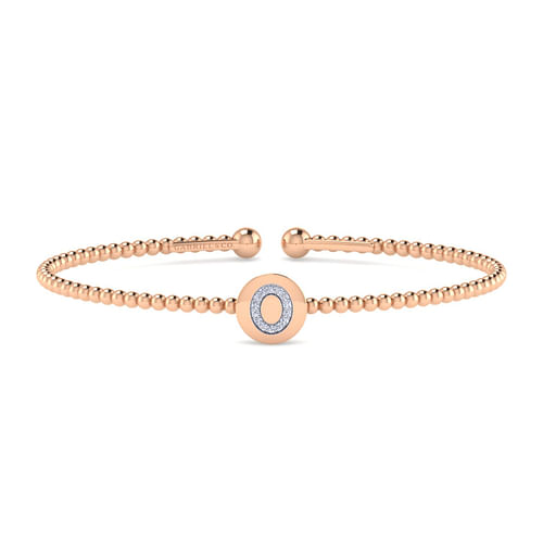 14K Rose Gold Round O Initial Diamond Bujukan Cuff Bracelet