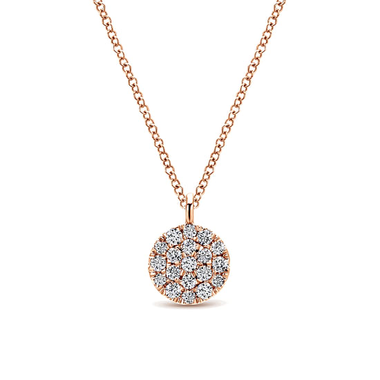 Gabriel - 14K Rose Gold Round Pavé Diamond Disc Pendant Necklace