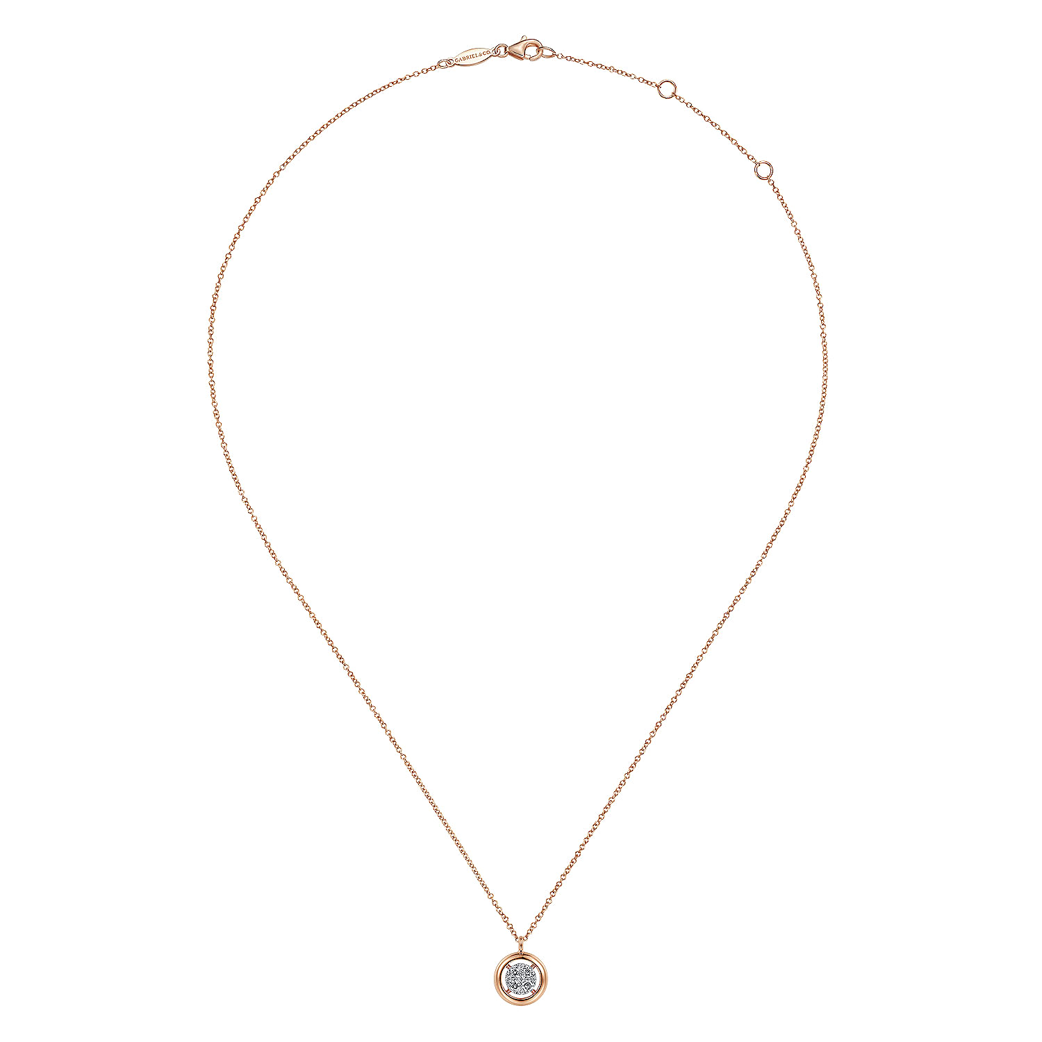 14K Rose Gold Round PavÒ Diamond Floating Pendant Necklace with Wide Border
