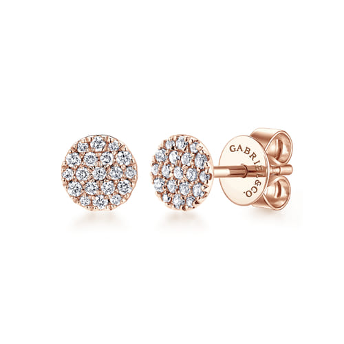 14K Rose Gold Round Pavé Diamond Stud Earrings