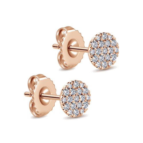 14K Rose Gold Round Pavé Diamond Stud Earrings