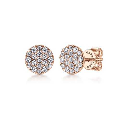 14K Rose Gold Round Pavé Diamond Stud Earrings